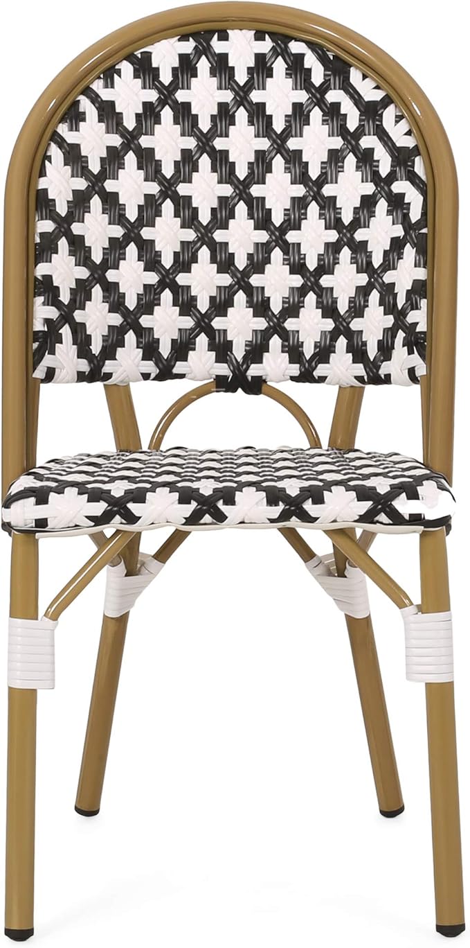 Christopher Knight Home Anastasia Outdoor French Bistro Chair (Set of 2), Black + White + Bamboo Print Finish