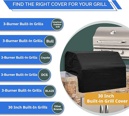 Covers & All Built-in Grill Cover for Outdoor Grill – Heavy Duty 12 oz Waterproof Built-in BBQ Grill Cover, PVC-Coated Polyester with Elastic Hem for Snug Fit (30 x 26 x 14 inches, Black)