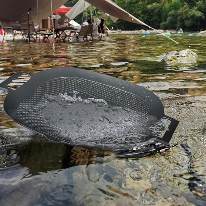 Korean Style 12.6in Grill Pan Non-stick Maifan Coated Smokeless Griddle Pan Compatible for Induction, Gas Stove, Electric Cooktop Stovetop Plate Indoor or Outdoor BBQ (Square with Wood Handle)
