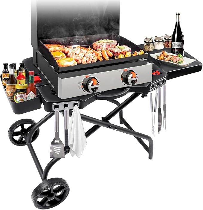 Portable Grill Cart for Weber Q1200, Q1000, Q2200, Q2000, Collapsible Griddle Stand for Blackstone 17" 22" Table Top Griddles, Outdoor Portable Folding Cart