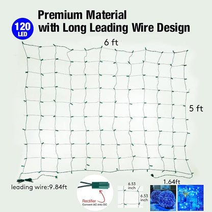 Led Blue Christmas Net Lights Outdoor Christmas Bushes Lights 120Led 6ftx5ft, Connectable Outdoor Indoor Mesh Net Lighting for Xmas Holiday, Garden, Lawn, Shrubs, Trees, Bushes Decorations