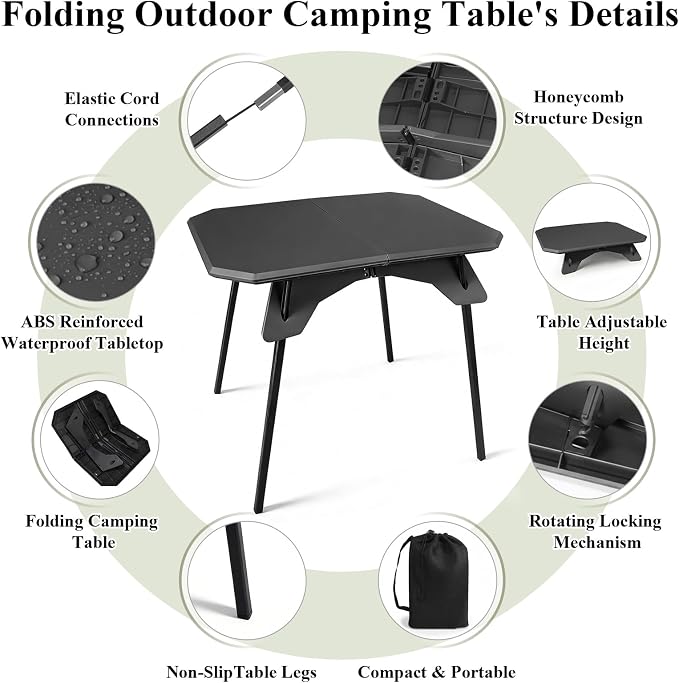LiveGo Foldable Camping Table, Lightweight Folding Outdoor Table with Aluminum Legs, 2 in 1 Adjustable Height Portable Folding Table for Beach, Picnic, Grilling, Hiking & Fishing Indoor Outdoor