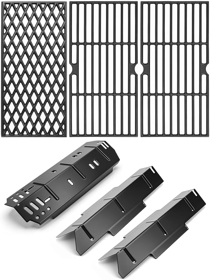 Utheer Grill Replacement Parts for Dyna-Glo DGF371CRP-D DGH373CRP-D 3 Burner Gas Grill, Cast Iron Grill Grates & Porcelain Steel Heat Plates, Heavy Duty Dyna-Glo Grill Accessories