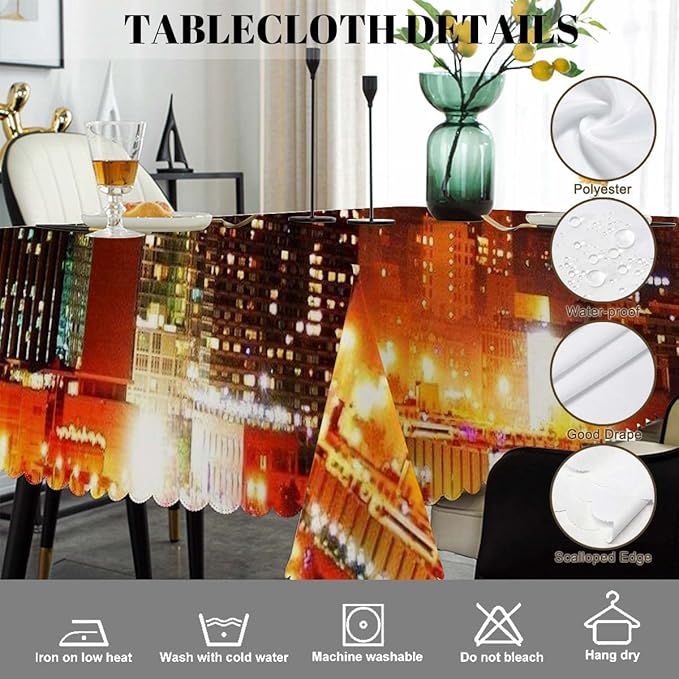 Swono New York City Skyline at Night Table Cloth, Modern New York Rectangle Tablecloth Picnic Table Cover BBQ Table Cloths Polyester for Kitchen Home 50x72 Inch
