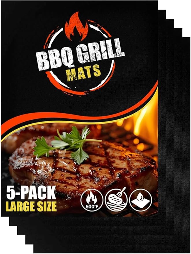 Linda's Essentials BBQ Grill Mats for Outdoor Grill Mat (5 Pack) 13" x 15.75" - Reusable Heat-Resistant Grilling Mats for Outdoor Grill, Non Stick Grill Matt, Easy Clean BBQ Matts for Outdoor Grills