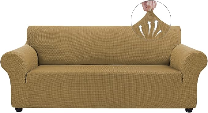 Asnomy Stretch Oversized Couch Covers for Sofa Slipcover,Light Brown | 1-Piece Sofa Covers Washable(94"-110") 4-Seater Furniture Protector with Non Skid Foam and Elastic Bottom for Kids, Pets