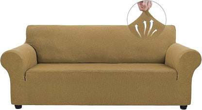 Asnomy Stretch Oversized Couch Covers for Sofa Slipcover,Light Brown | 1-Piece Sofa Covers Washable(94"-110") 4-Seater Furniture Protector with Non Skid Foam and Elastic Bottom for Kids, Pets