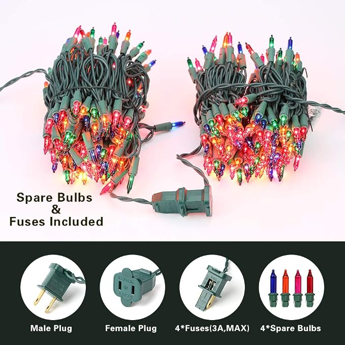 BrizLabs Colored Christmas Lights, 69.6ft 300 Count Christmas Tree Lights | Connectable; UL Certified; Multicolored Incandescent Xmas Light Mini Light String for Indoor Outside Holiday Home Decoration