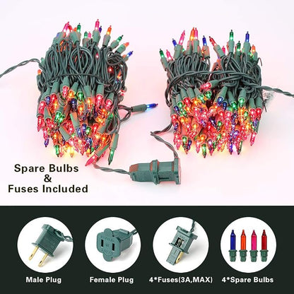 BrizLabs Colored Christmas Lights, 69.6ft 300 Count Christmas Tree Lights | Connectable; UL Certified; Multicolored Incandescent Xmas Light Mini Light String for Indoor Outside Holiday Home Decoration