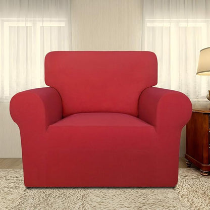 PureFit Super Stretch Chair Covers Fleece Couch Covers for Sofa Red | 1-Piece Spandex Couch Cover Soft Couch Protector, Sofa Cover Washable with Non Skid Foam and Elastic Bottom for Kids, Dogs
