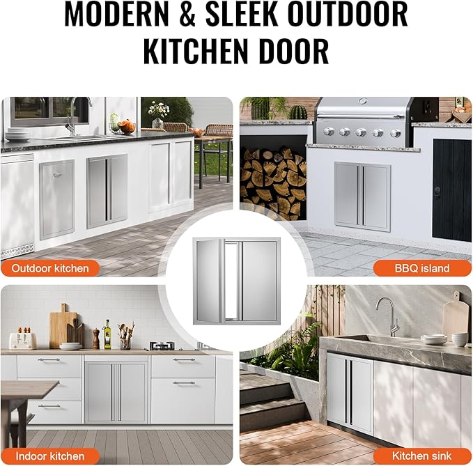 VEVOR BBQ Access Door - 24" x 24" Double Vertical Kitchen Door, Stainless Steel Flush Mount, for BBQ Island & Grilling Station