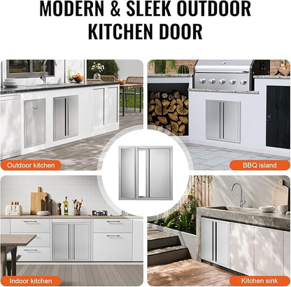 VEVOR BBQ Access Door - 24" x 24" Double Vertical Kitchen Door, Stainless Steel Flush Mount, for BBQ Island & Grilling Station
