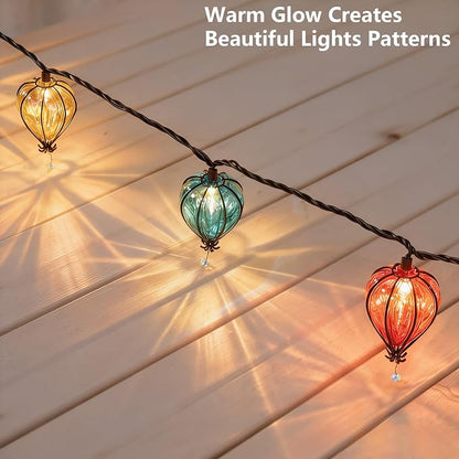 Outdoor String Lights Plug in with 10 Incandescent Bulbs, Multicolor Patio Lights Connectable Weatherproof Decorative Lantern String Lights for Gazebo Porch Bedroom Cottagecore Decor (Hot Air Balloon)