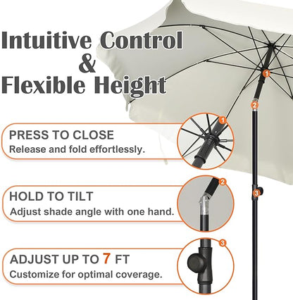 Blissun 6.5ft Patio Umbrella with Push Button Tilt & Height Adjustable, UV50+ Sun Protection with Sturdy Fiberglass Ribs & Iron Pole, Market Umbrella for Outdoor Table Garden Backyard Beach