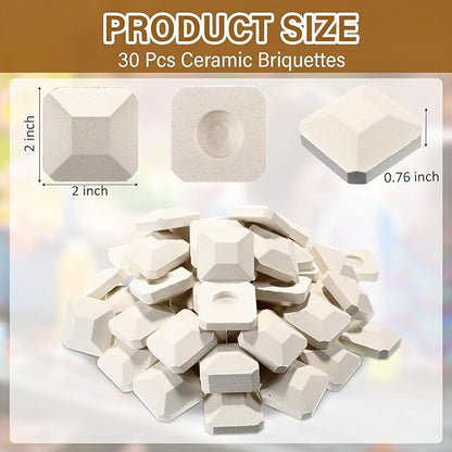Baquler 30 Pcs Ceramic Briquettes for Gas Grill Replacement 2"x2" Universal BBQ Grill Briquettes, Reusable Even Heat Distribution Stone for Most Grills, Reusable Heat Plates Alternative