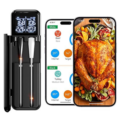 Smart Wireless Meat Thermometer,Digital Cooking Thermometer with Dual High-Accuracy Sensors, 2 Pack Ceramic Heat-Resistant Probe, Instant Read LCD & App Control for Kitchen,BBQ,Oven,Grill,Air Fryer