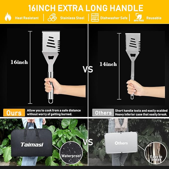 34Pcs Grill Accessories Grilling Gifts for Men, 16 Inches Heavy Duty BBQ Accessories, Stainless Steel BBQ Tools with Thermometer, Grill Mats for Backyard, BBQ Set for Men Women