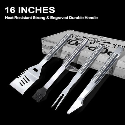 Pop Pop Gifts, Poppop Gifts from Grandkids Fathers Day Heavy Duty Grilling Accessories Kit for Backyard BBQ, Thick Stainless Steel Grill Utensils with Non-Slip Handle Tool Grilling Gift for Man