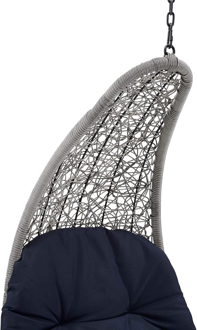 Modway Landscape Wicker Rattan Outdoor Patio Porch Chaise Lounge Hanging Swing Chair in Light Gray, Navy