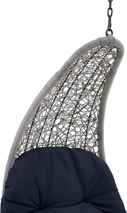 Modway Landscape Wicker Rattan Outdoor Patio Porch Chaise Lounge Hanging Swing Chair in Light Gray, Navy