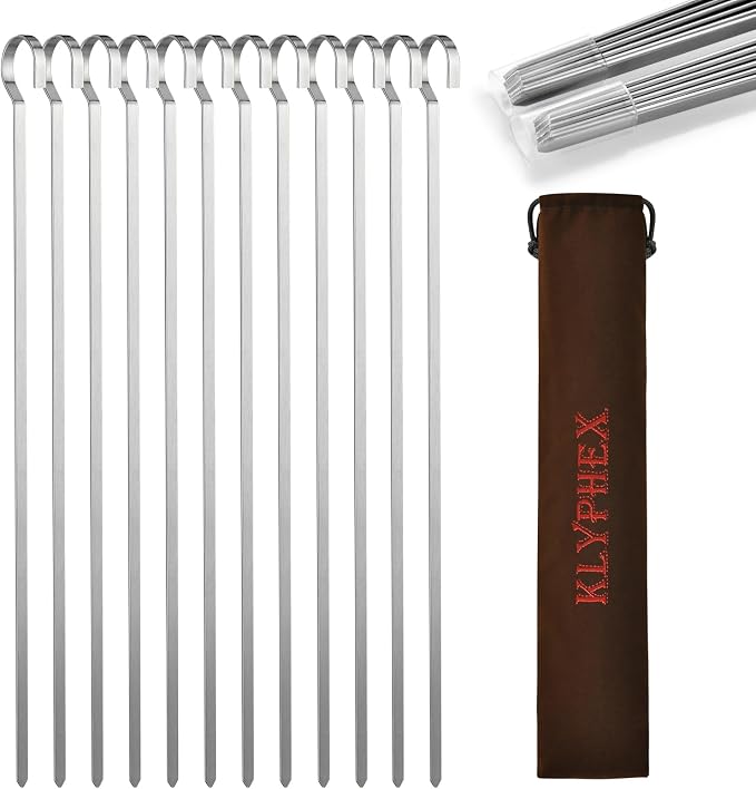 13.8" 12 Pack - Metal Flat Skewers Reusable Kabob Skewers BBQ Barbecue Skewers for Grilling, Stainless Steel