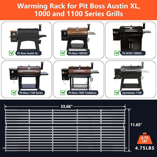 Warming Rack for Pit Boss 1000/1100/1150 Series Pellet Grill Upper Cooking Grate for Pit Boss Austin XL,Rancher XL Series Wood Pellet Smoker Grill Replacement Parts Holding Grilling BBQ Accessory