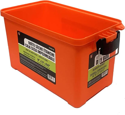 SE Waterproof Dry Box with Detachable Lid – 14" x 7.5" x 8.67" Orange Storage Case with Rubber Gasket Seal, Snap Closures & Handle for Camping, Boating, Fishing Gear & Outdoor Protection - 87466DBL-OR