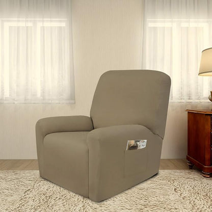 PureFit Stretc Recliner Chair Covers Fleece Soft Couch Covers for Sofa | Tan 4-Pieces Recliner Slipcover Pocket Couch Protector, Fleece Sofa Cover Washable with Non Slip Elastic Bottom