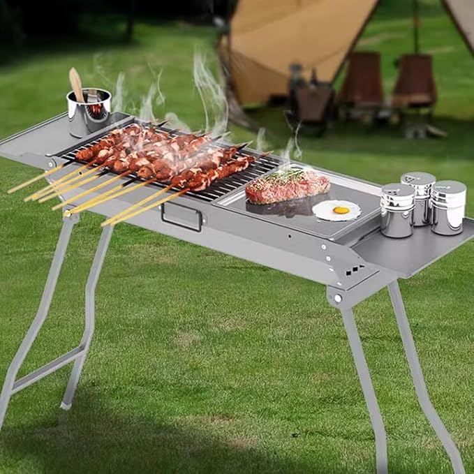 Grills Outdoor Cooking Charcoal, Stainless Steel Coating BBQ Grill Small Charcoal, Portable Charcoal Grill for Party Picnic Travel Home,RV Outdoor Cooking Use (Color : /Gray, Size : G)