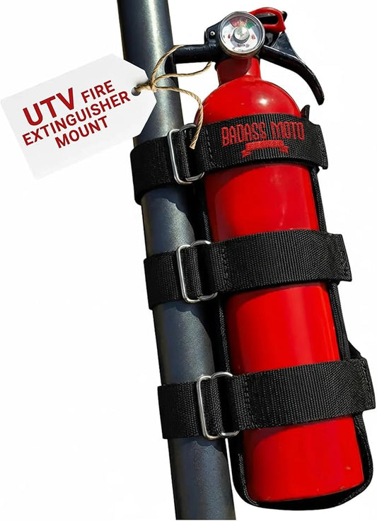 Badass Moto Fire Extinguisher Mount for UTV - Roll Cage Holder, Fits Polaris RZR, Can-Am, Kawasaki, Honda, Yamaha, 1.75"–2.25" Bars, Stainless D-Rings, No Drill, Offroad - UTV/SxS, Black
