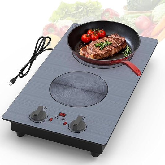 GlHETKUT Induction Cooktop,110V 2300W double burner hot plate with LED Touch Screen,9 Power Levels,Kids Lock & Timer,knob and touch control 2 burner induction cooktop
