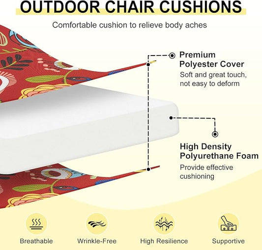 downluxe Outdoor Chair Cushions Set of 4 for Patio Furniture, Water-Resistant Square Corner Patio Chair Cushions with Ties, High Density Foam Outdoor Seat Cushion, 18.5" X 16" X 3", Sonia Scarlet
