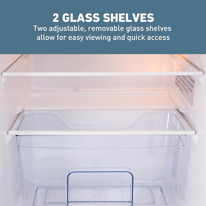 West Bend Mini Fridge with Freezer for Bedroom, Office, Bar or Dorm Room, Retro Compact Refrigerator features Glass Shelves, Manual Defrost and Adjustable Temperature Control, 3.1-Cu.Ft., Blue