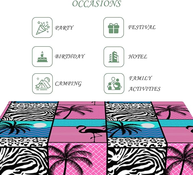 54x78 Inch Tropical Flamingo Rectangle Tablecloth Vintage 80s Summer Palm Tree Leopard Zebra Table Cloth Washable Durable Table Cover for Kitchen Dining Beach Hawaiian Luau Party Decor