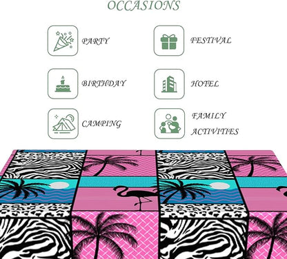 54x78 Inch Tropical Flamingo Rectangle Tablecloth Vintage 80s Summer Palm Tree Leopard Zebra Table Cloth Washable Durable Table Cover for Kitchen Dining Beach Hawaiian Luau Party Decor