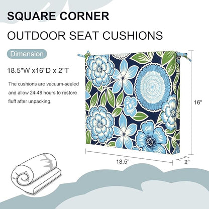 DYTXIII Set of 4 Outdoor Chair Cushions, Water Resistant 18.5"x16"x2" Square Seat Cushion for Patio Dining Chairs, High-Density Replacement Pads for Indoor Outdoor Furniture - Azure Symphony‌
