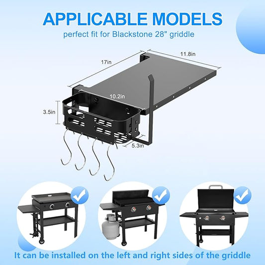 Foldable Griddle Side Shelf and Griddle Caddy for Blackstone 28" Griddles, Griddles Side Table and Storage Box with Paper Towel Holder, 4 Utensil Hooks for Blackstone Grill Accessories Space Saving