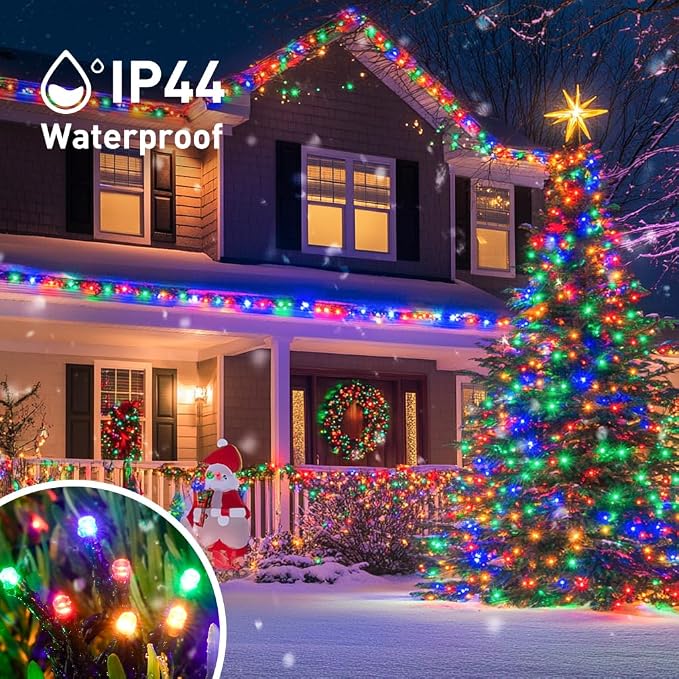 JMEXSUSS 500 LED Multicolor Christmas Tree Lights Plug in | 8 Modes, Indoor Outdoor Use, Waterproof, Green Wire, Twinkle Christmas String Lights for Tree Yard Garden Xmas Decoration
