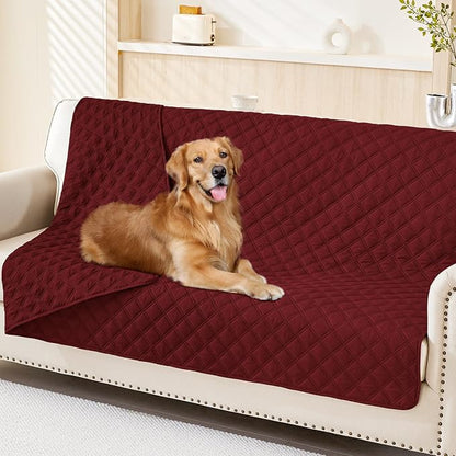 Smiry Waterproof Reversible Pet Couch Covers for Dogs | Pet Friendly, Soft Fabric, Washable Sofa Furniture Protector for Dogs Cat Kids, Checkered (52"x82", Wine Red/Wine Red)