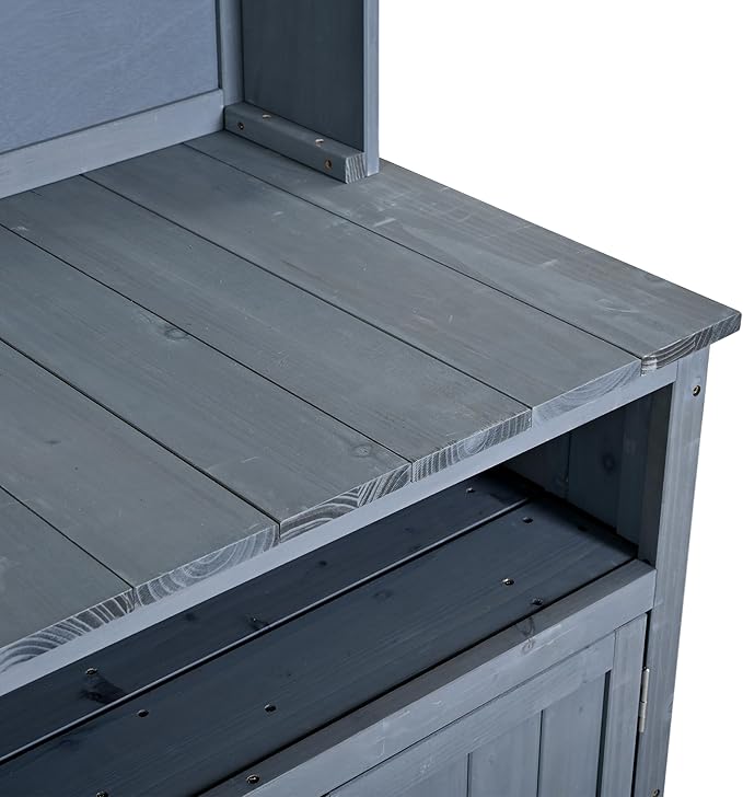 Merax 45.3" Large Outdoor Fir Wood Potting Bench with Storage, Multi-Functional Patio Kitchen Island with 6-Shelf Hutch+2 Cabinets+2 Drawers+3 Hooks, Garden Workstation for Planting, Gardening, Gray