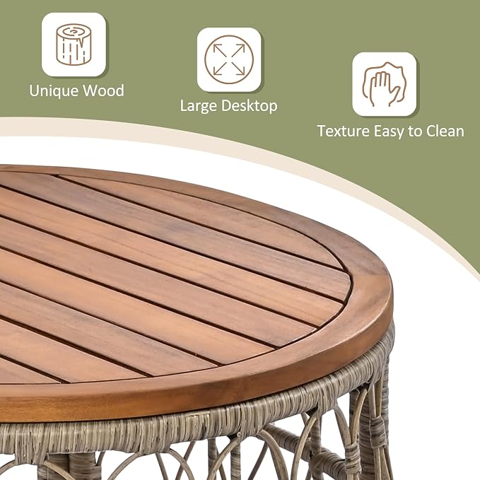 VilroCaz Bohemia-Inspired 4-Person Outdoor Seating Group with Loveseat, 2 Chairs and Table, All Weather Conversation Patio Set with Wood Tabletop and Washable Cushions for Backyard Poolside Garden