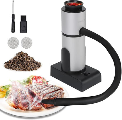 BORUIT Smoking Gun Cocktail & Food Smoker Kit, 2-Speed Cold Smoke Infuser for Cocktails, Whiskey, Meat, BBQ, Cheese – Includes Wood Chips & Accessories, Ideal Gift for Foodies – Silver