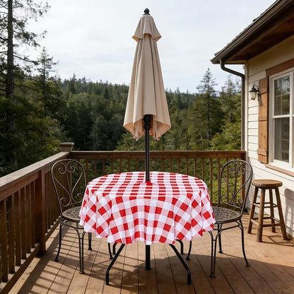 Poise3EHome Round Outdoor Tablecloth with Umbrella Hole and Zipper,Red and White Gingham 70 Inch,SpillProof Washable Table Cloth for Spring Summer Patio Garden Poolside Picnic Camping BBQS