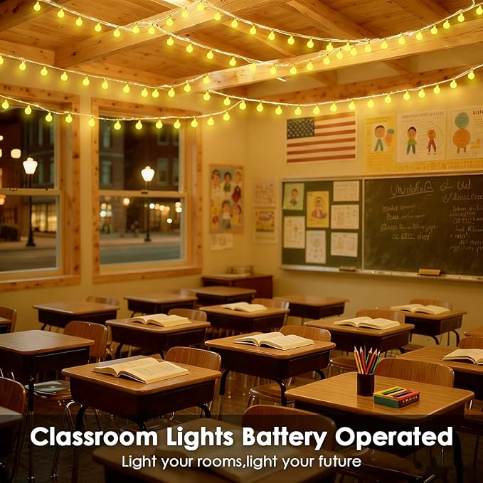 2 Pack Battery Operated String Lights - 52FT 120 LED Globe Fairy Lights with Remote, Waterproof String Light Indoor Outdoor 8 Modes with Timer for Bedroom Classroom Dorm Christmas Decor, Warm White