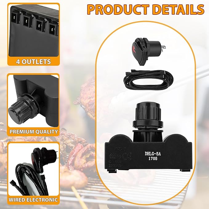 G511-0055-W1 Electronic Igniter Kit for Char-Broil 4 Spark Electronic Ignition, 4 Outlets Ignitor for Charbroil 463270913 Igniter Replacement and More, Ignition Module-4 Outlets and Switch/Off Button