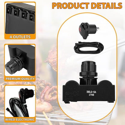 G511-0055-W1 Electronic Igniter Kit for Char-Broil 4 Spark Electronic Ignition, 4 Outlets Ignitor for Charbroil 463270913 Igniter Replacement and More, Ignition Module-4 Outlets and Switch/Off Button