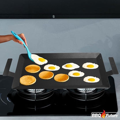 Carbon Steel Griddle for Gas Grill, Double Burner Griddle Compatible with Induction, Stove Top, Electric, Oven - 24" x 10" Professional Cookware for Cooktop, NonStick Griddle Pan