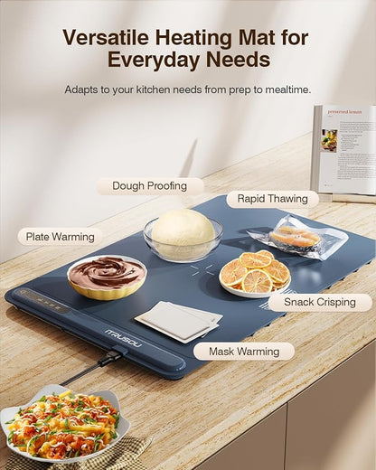 Warming Mat for Food (24"x16") - iTRUSOU 3-Year Classic Electric Warming Tray with 3-Level Temp Control, Rapid Heating 250W Energy-Saving - Rollable Large Food Warming Mat for Parties & Buffet