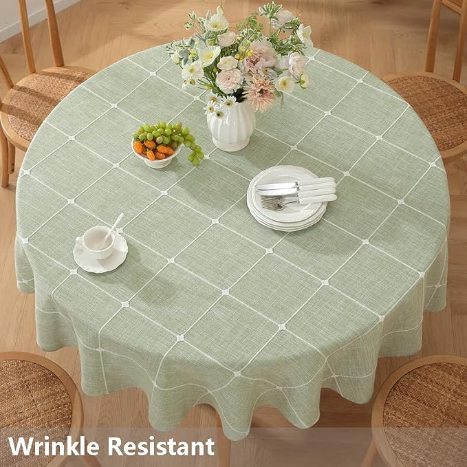 TruDelve Round Tablecloth 60 Inch Green Fabric Farmhouse Cloth Tablecloths Circle Outdoor Picnic Table Cloth Round Cover (Green,60",Round)