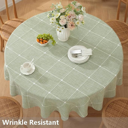TruDelve Round Tablecloth 60 Inch Green Fabric Farmhouse Cloth Tablecloths Circle Outdoor Picnic Table Cloth Round Cover (Green,60",Round)